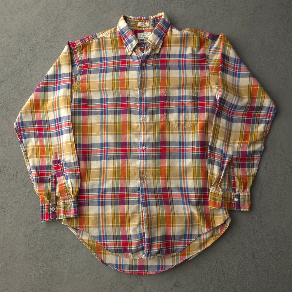 Vintage 1960s Gant Multicolor Plaid Button Down Shirt The Hugger Tapered Body